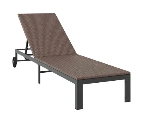 Sauļošanās Krēsli 2 Gab. Ar Riteņiem Un Galdu Brūns Polietilēna Rotangpalma Vidaxl