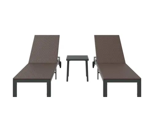 Sauļošanās Krēsli 2 Gab. Ar Riteņiem Un Galdu Brūns Polietilēna Rotangpalma Vidaxl