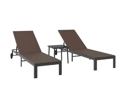 Sauļošanās Krēsli 2 Gab. Ar Riteņiem Un Galdu Brūns Polietilēna Rotangpalma Vidaxl