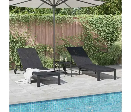 Sauļošanās Krēsli 2 Gab Ar Ritenīšiem Un Galdiņu Melns Polirats Vidaxl