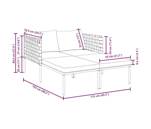 Sauļošanās Krēsls Ar Spilveniem 2 Personām Antracīta 115X153X69,5 Cm Tērauds Vidaxl