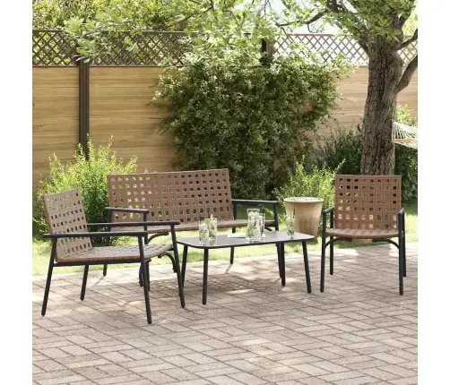 4 Daļu Āra Kafijas Komplekts - Brūns Rāts Ar Tērauda Detaļām. Vidaxl