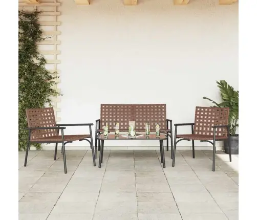 4 Daļu Āra Kafijas Komplekts - Brūns Rāts Ar Tērauda Detaļām. Vidaxl