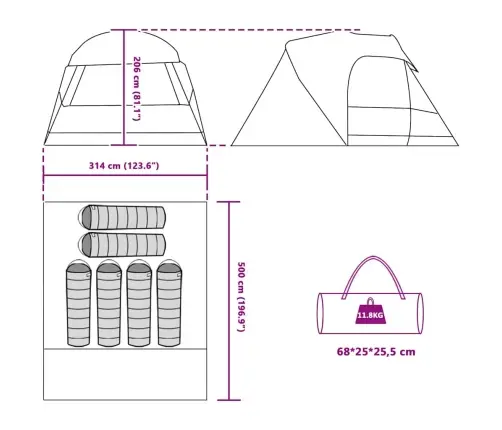 Kupola Telts Ar Jumtu Ar Uzglabāšanu Zaļa 396 X 304 X 193 Cm Vidaxl