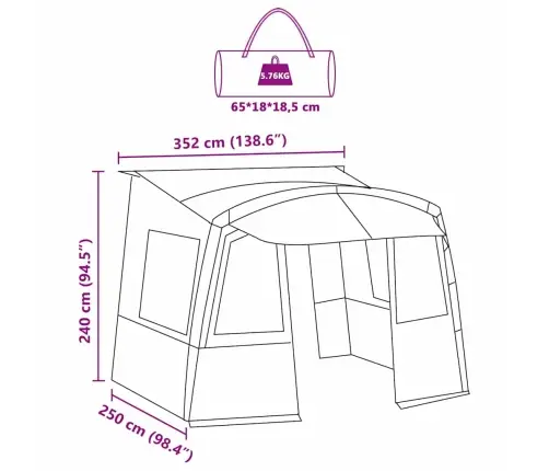 Užpakalinė Palapinė Karavanui Su Stogu Žalia 352 X 250 X 240 Cm