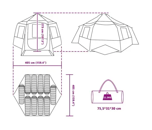 Kabanas Palapinė Su Stogu Žalia Ir Balta 405 X 405 X 273 Cm