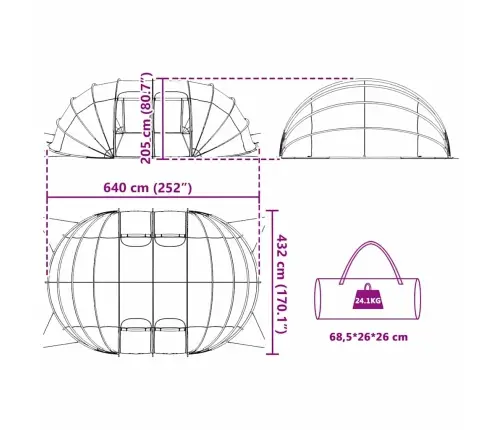 Baseina Telts Kupola Caurspīdīgs 640 X 432 X 205 Cm Pvc Vidaxl