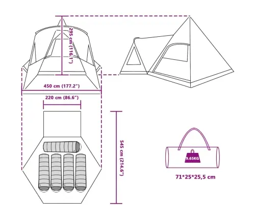 Teepee Palapinė Su Stogu Su Saugykla Mėlyna 545 X 450 X 295 Cm