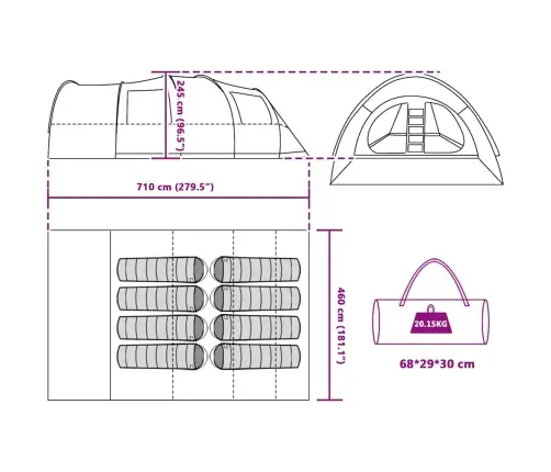 Tunnelitelk Sinine 710 X 460 X 245 Cm 185T Polüester Pu-Kattega