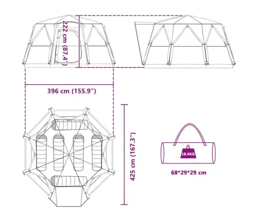 Kabriolet Telts Ar Jumtu Ar Uzglabāšanu Zaļa 425 X 396 X 222 Cm Vidaxl
