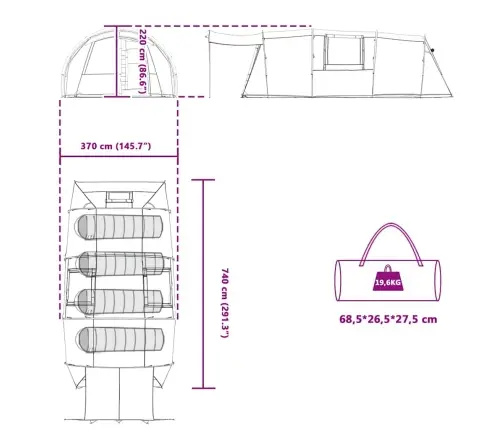 Tunnelitelk Katusega Õhuavaga Hall Ja Oranž 740 X 370 X 220 Cm