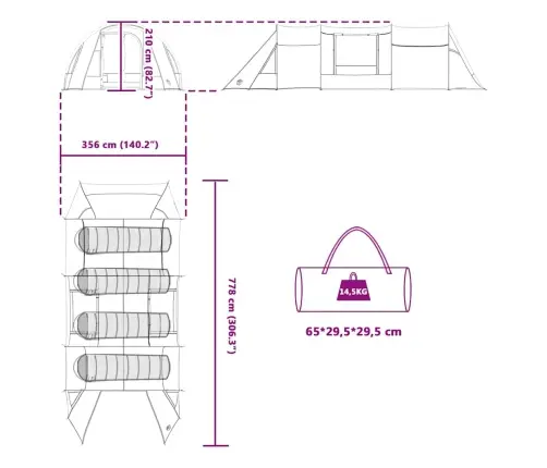 Tuneļveida Telts Ar Jumtu Pelēka Un Oranža 778 X 356 X 210 Cm Vidaxl