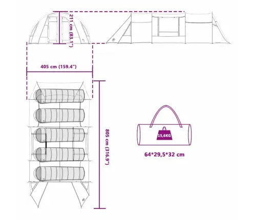 Tuneļveida Telts Ar Jumtu Pelēka Un Oranža 778 X 356 X 210 Cm Vidaxl