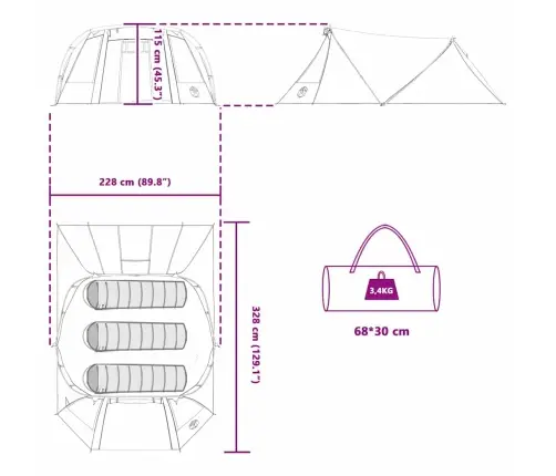 Tuneļveida Telts Ar Jumtu Zila Un Pelēka 328 X 228 X 115 Cm Vidaxl