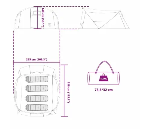 Tuneļveida Telts Ar Jumtu Pelēka Un Oranža 318 X 275 X 140 Cm Vidaxl