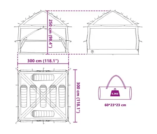 Iekšējā Telts Ar Jumtu Zila Un Pelēka 300 X 300 X 250 Cm Vidaxl