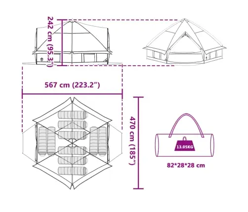 Tīpis Telts Ar Jumtu Zaļš Un Balts 490 X 410 X 210 Cm Vidaxl