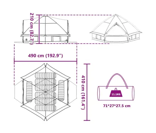 Teepee Palapinė Su Stogu Pilka Ir Oranžinė 490 X 410 X 210 Cm