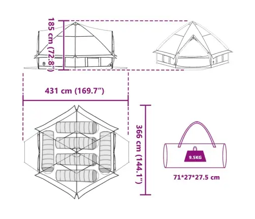 Teepee Palapinė Su Stogu Pilka Ir Oranžinė 490 X 410 X 210 Cm