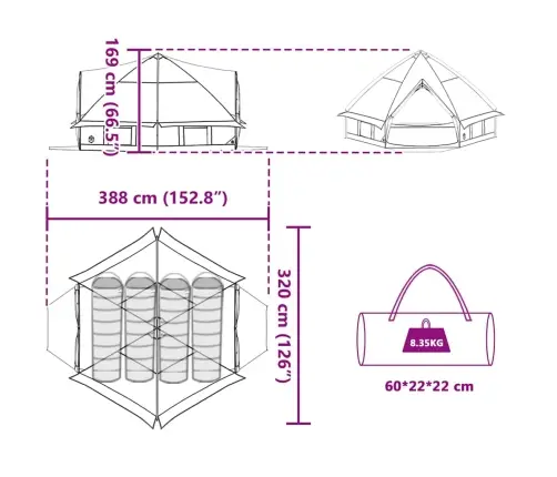 Teepee Palapinė Su Stogu Pilka Ir Oranžinė 490 X 410 X 210 Cm