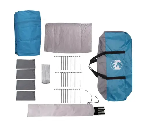 Ģimenes Telts Ar Jumtu Zila Un Pelēka 745 X 700 X 217 Cm Vidaxl