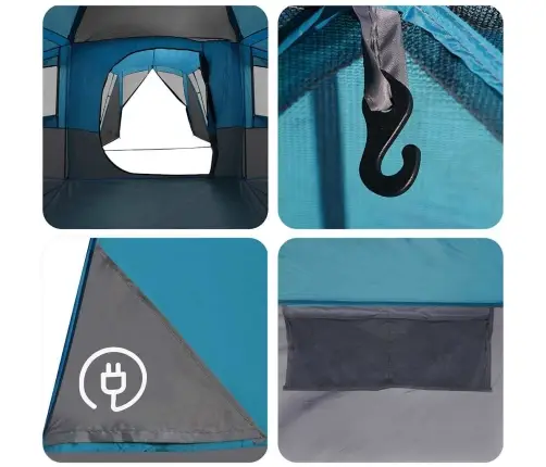 Ģimenes Telts Ar Jumtu Zila Un Pelēka 745 X 700 X 217 Cm Vidaxl