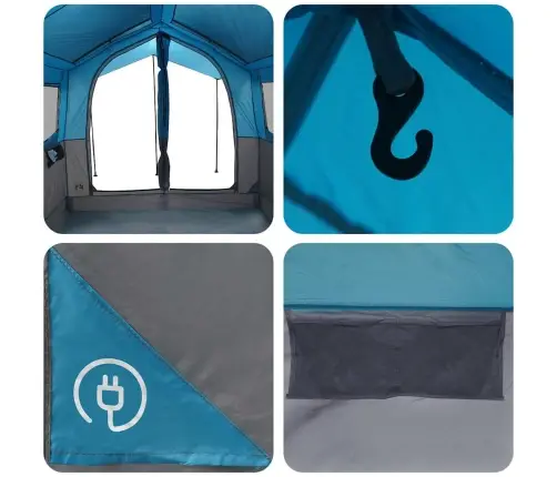 Ģimenes Telts Ar Jumtu Zila Un Pelēka 324 X 255 X 230 Cm Vidaxl