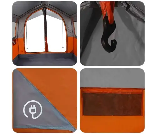 Ģimenes Telts Ar Jumtu Pelēka Un Oranža 324 X 255 X 230 Cm Vidaxl