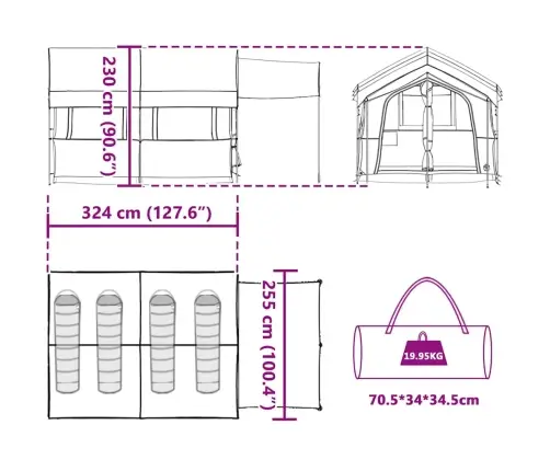 Ģimenes Telts Ar Jumtu Pelēka Un Oranža 324 X 255 X 230 Cm Vidaxl