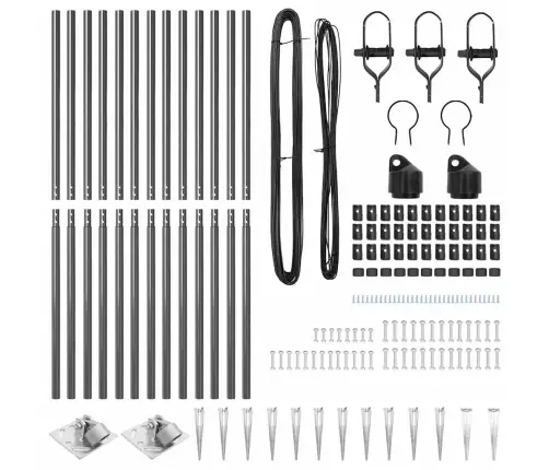 Norobežojošo Stabu Komplekts 13 Pcs Pelēka Ø32Mm 160 Cm Metāls Vidaxl