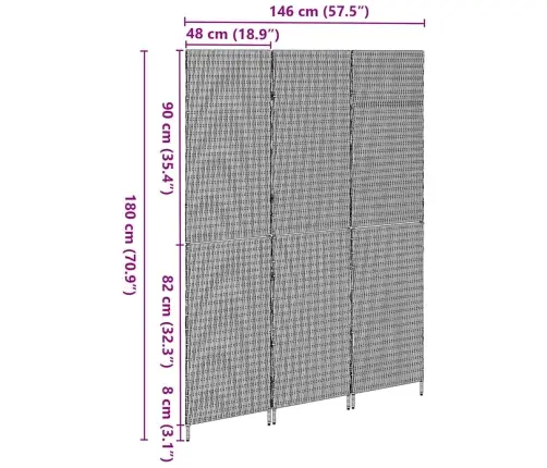 Istabas Dalītājs 3 Paneļi Salokāms Brūns 146X180 Cm Polirattan Vidaxl