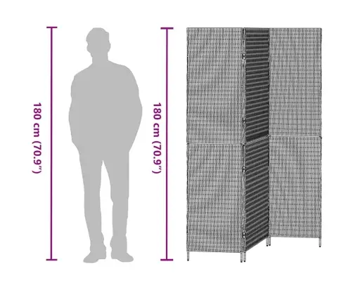 Istabas Dalītājs 3 Paneļi Salokāms Brūns 146X180 Cm Polirattan Vidaxl