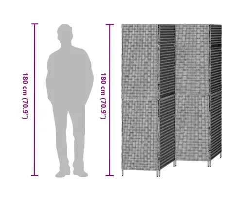 Telts Dalītājs 4 Paneļi Salokāms Pelēks 195X180 Cm Poliestera Rattan Vidaxl