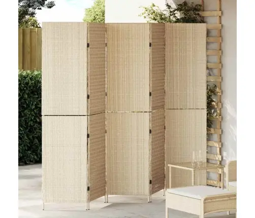 Istabas Starpsiena 5 Paneļi Salokāma Bēša 245X180 Cm Poliratanā Vidaxl