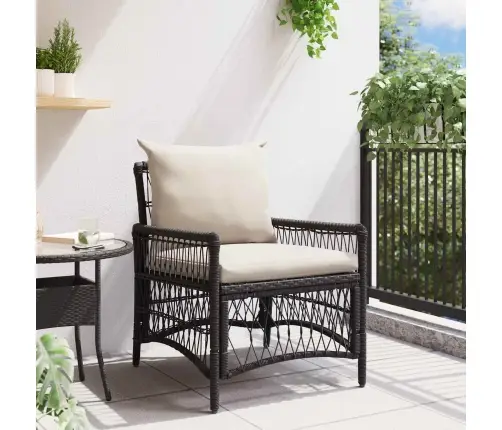 Dārza Krēsls Ar Spilveniem Melns 60X70X78 Cm Poliratan Vidaxl