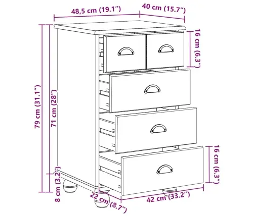 Kummut Sahtliga Askim Pruun 45,8 X 40 X 79 Cm Tahke Mänd