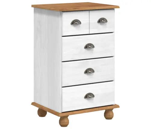 Atvilktņu Skapis 'Askim'balts 45.8X40X79 Cm Cieta Koksne Priežu Vidaxl