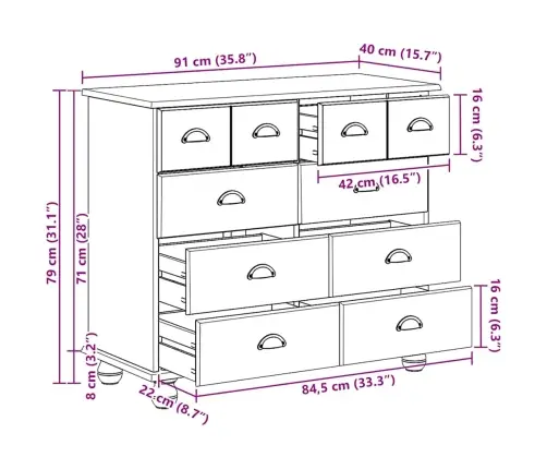 Atvilktņu Skapītis 'Askim'medus Brūns 91X40X79 Cm Cieta Koka Priede Vidaxl