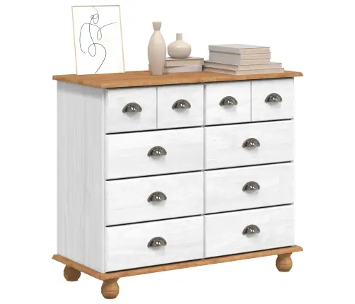 Atvilktņu Skapis 'Askim'balts 91X40X79 Cm Cietā Koka Priedes Vidaxl