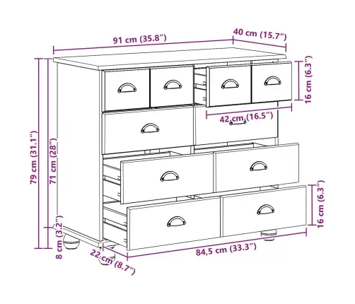 Atvilktņu Skapis 'Askim'balts 91X40X79 Cm Cietā Koka Priedes Vidaxl