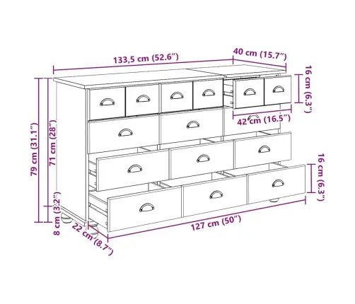 Komoda Askim Ruda 79 X 40 X 133,5 Cm Kietos Pušies Mediena
