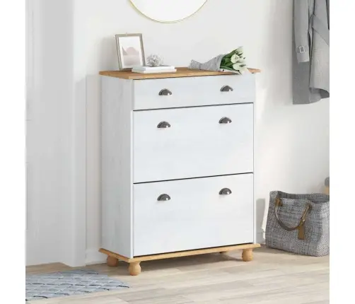 Apavu Skapītis Askim Balts 85X35X108 Cm No Masīvkoka Priedes Vidaxl