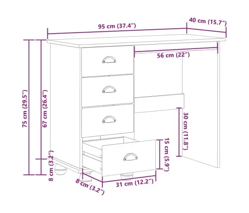 Galds 'Askim'ar Atvilktnēm 95X40X75 Cm Masīvkoka Priede Vidaxl