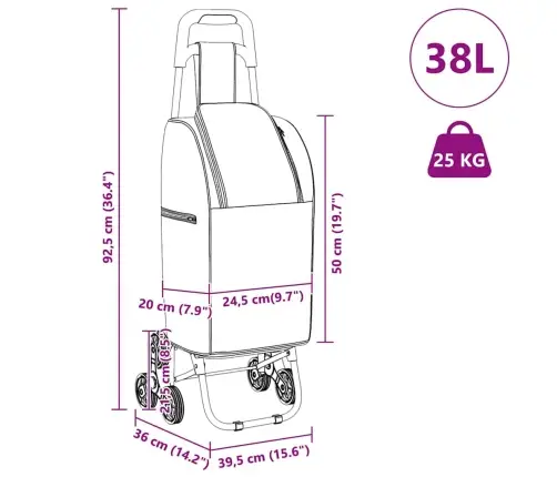 Iepirkumu Ratiņi Ar Kāpņu Kāpjamo Mehānismu, Zils 38 L Vidaxl