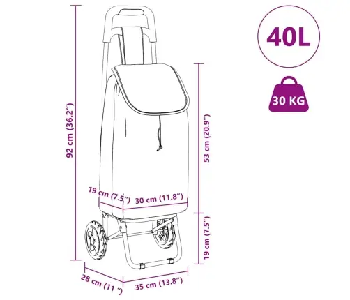 Iepirkumu Ratiņš Ar Riteņiem Pelēks 35 L Vidaxl