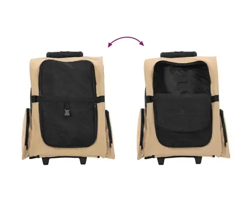 Mājdzīvnieku Ratiņi, 3 Vienā, Dizains, Smilšu Krāsas, 48X32X(57-106) Cm, Oksfordas Audums Vidaxl