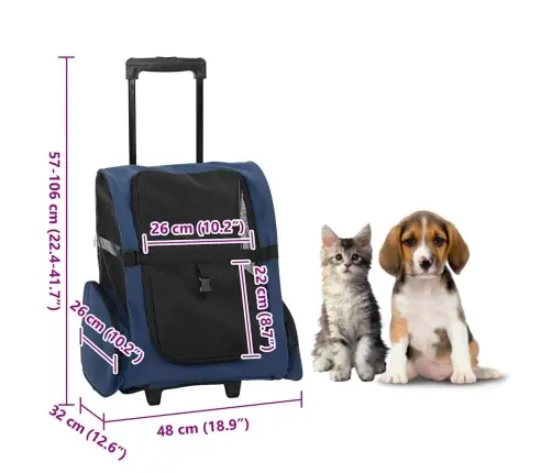 Lemmikloomakäru 3-Ühes Disain, Sinine, 48 X 32 X (57-106) cm Oxford-Kangas