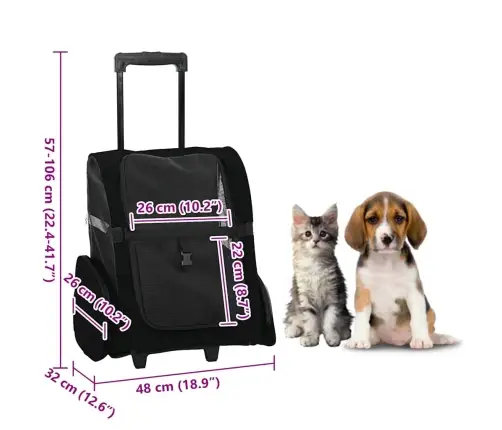 Mājdzīvnieku Ratiņi, 3 Vienā, Dizains, Melni, 48X32X(57-106) Cm, Oksfordas Audums Vidaxl