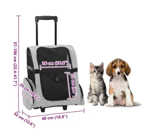 Mājdzīvnieku Ratiņi 3 Vienā, Pelēks Dizains, 48X32X(57-106) Cm, Oksfordas Audums Vidaxl