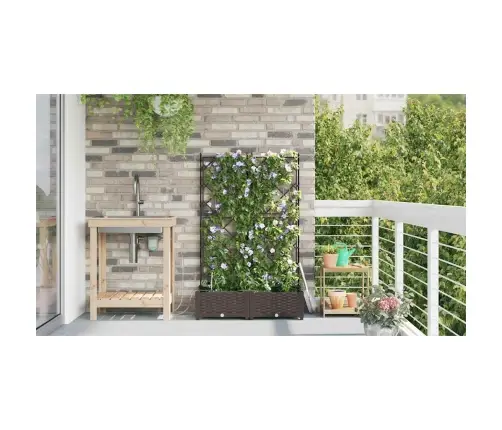 Dārza Podi 1 Gb Režģa Raksts Ar Uzglabāšanu Brūna 80 X 40 X 126 Cm Plastmasa Vidaxl